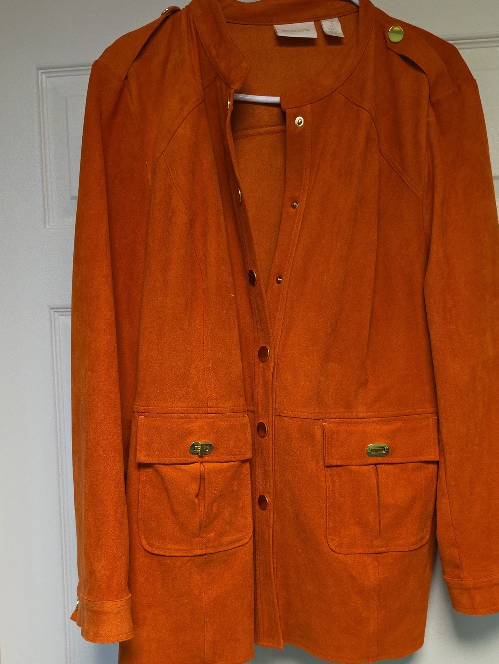 Chico's Orange Suede Snap-Front Utility Jacket